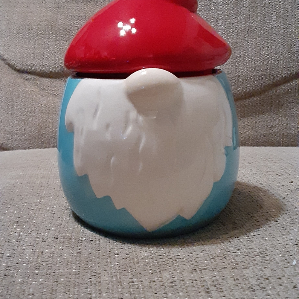 Red and Blue Gnome Ceramic Jar